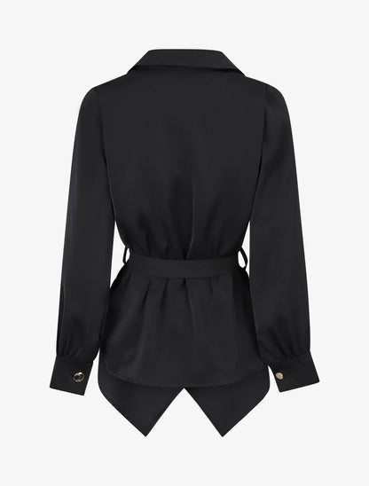 Blouse cache-coeur à base asymétrique - Noir - 2