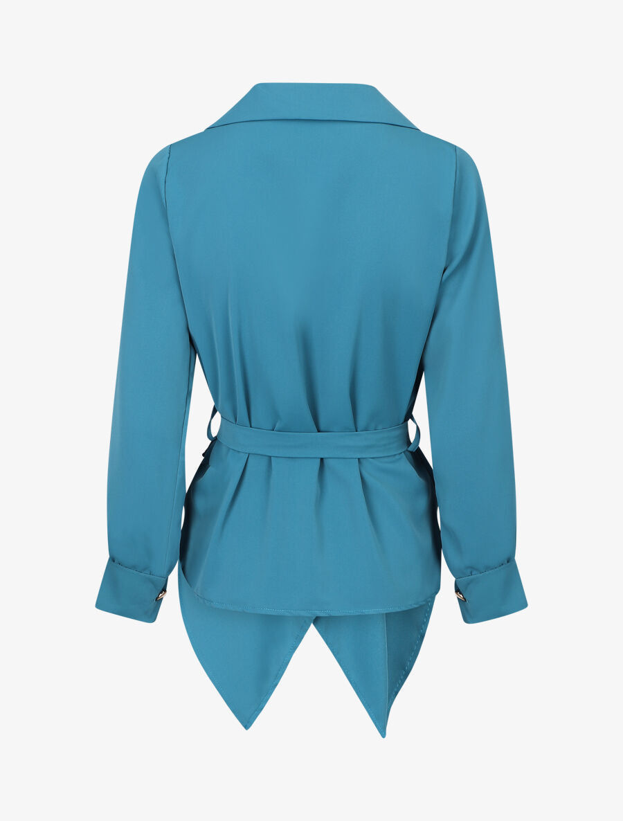 Blouse cache-coeur à base asymétrique - Bleu canard - 2