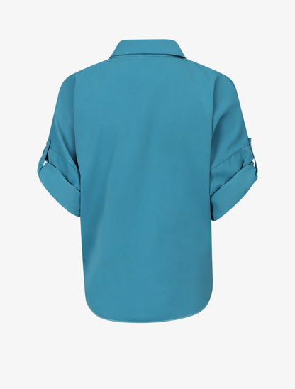 Blouse fluide à manches retroussables - Bleu canard - 2