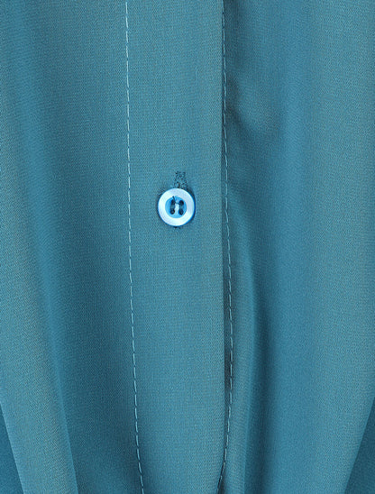 Blouse fluide à manches retroussables - Bleu canard - 3