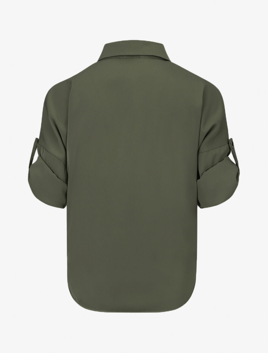 Blouse fluide à manches retroussables - Kaki - 2