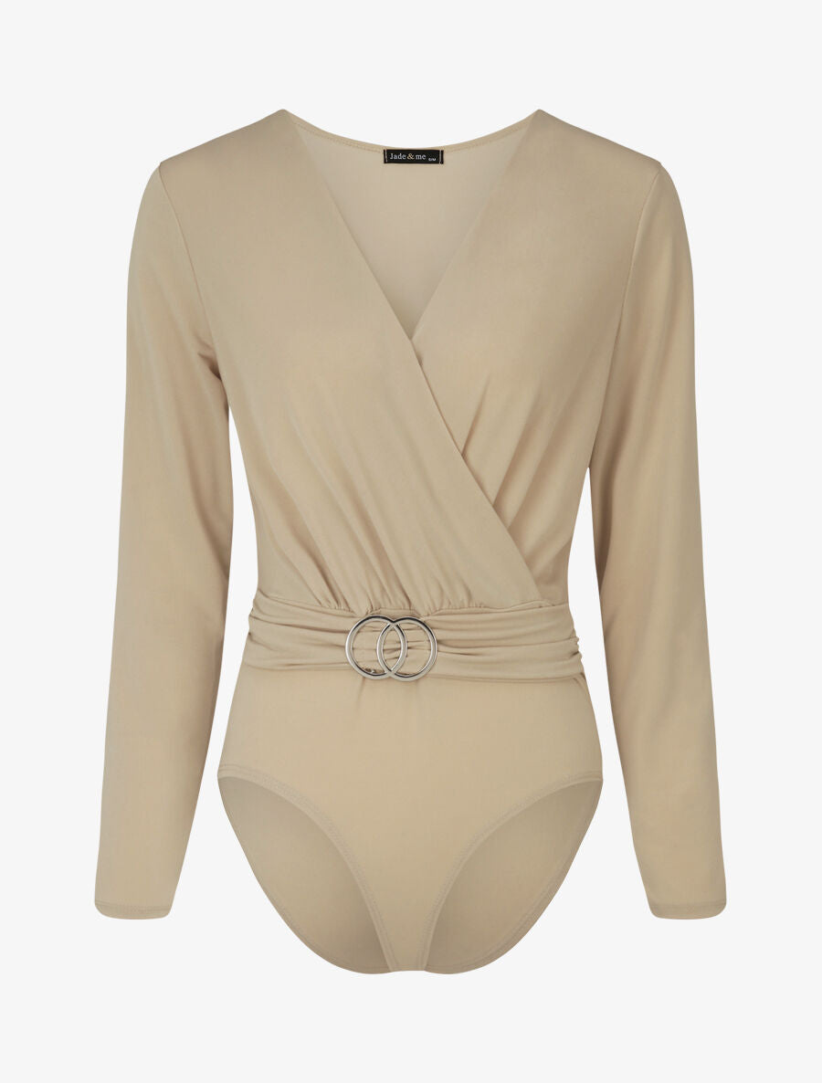 Body à col cache-coeur et ceinture à boucle - Beige - 1