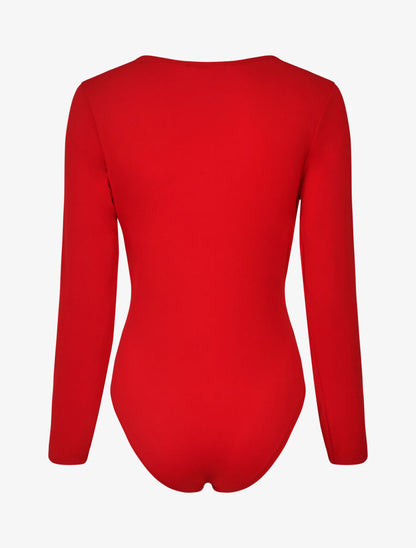 Body à col cache-coeur et ceinture à boucle - Rouge - 2