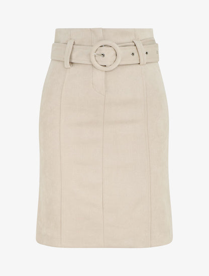 Jupe courte droite en suédine - Beige - 5