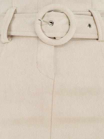 Jupe courte droite en suédine - Beige - 3