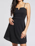 Robe courte coupe patineuse à buste fendu - Noir - 1