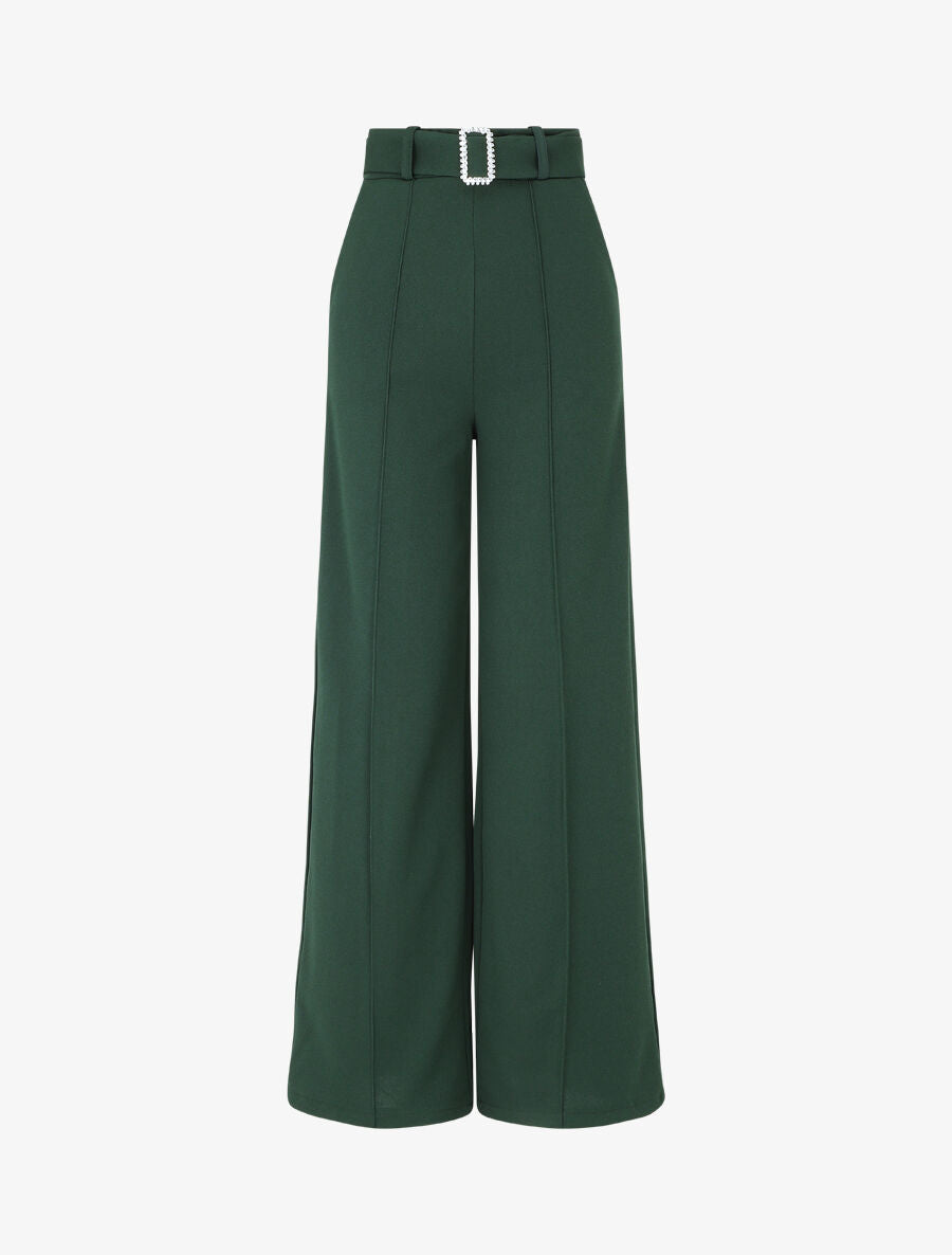 Pantalon long ample à détail bijoux - Vert sapin - 1