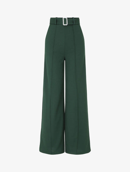 Pantalon long ample à détail bijoux - Vert sapin - 1