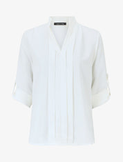 Blouse unie à manches retroussables - Blanc - 1