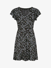 Robe courte coupe patineuse à imprimé fleuri - Noir - 1