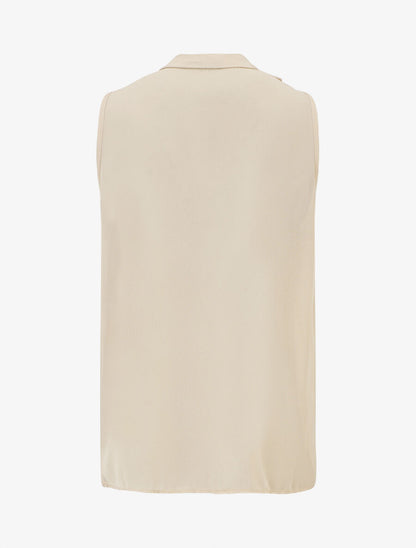 Blouse unie en voile à détail bijoux - Beige - 2