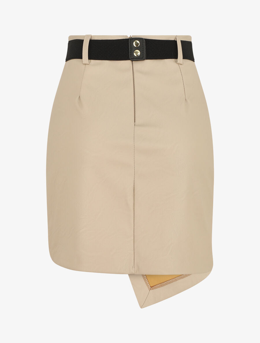 Jupe en simili effet portefeuille - Beige - 2