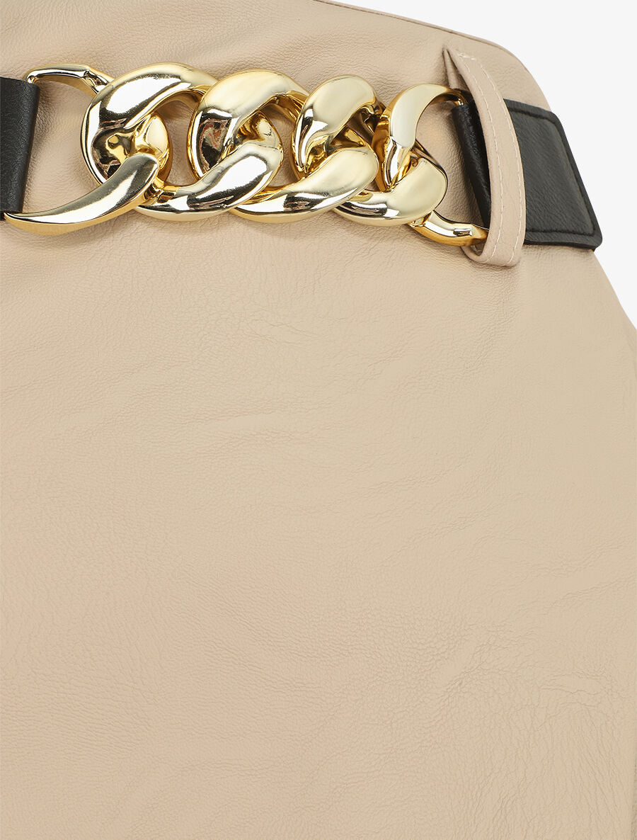 Jupe en simili effet portefeuille - Beige - 3