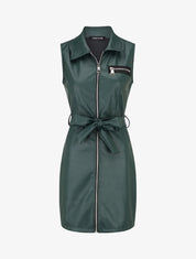 Robe mi-longue en simili - Vert sapin - 1