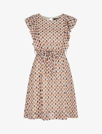 Robe élastiquée à manches volantées - Crème - 1