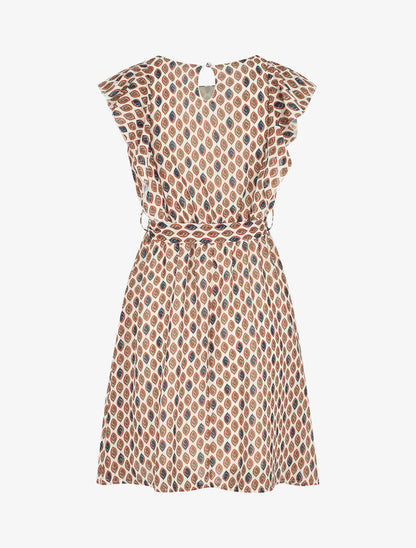 Robe élastiquée à manches volantées - Crème - 2