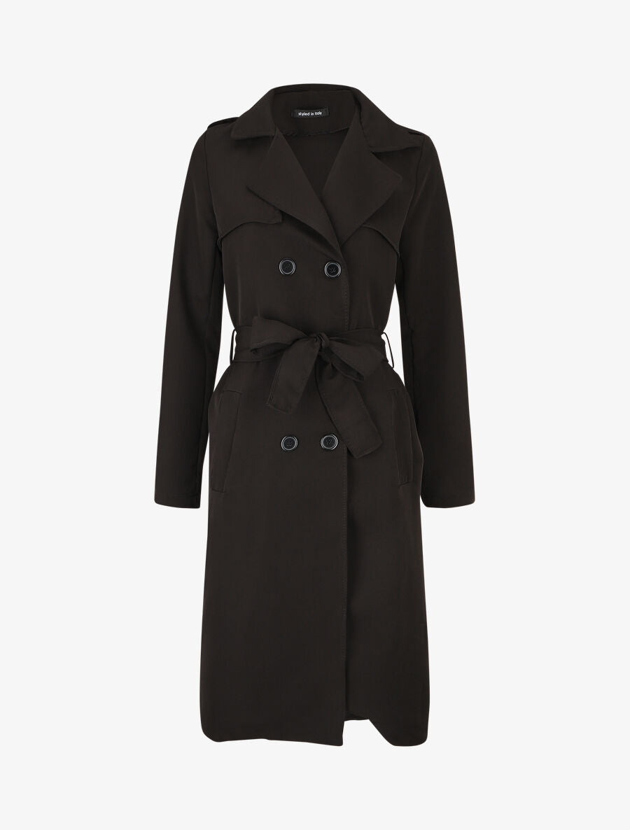 Trench long ceinturé - Noir - 1