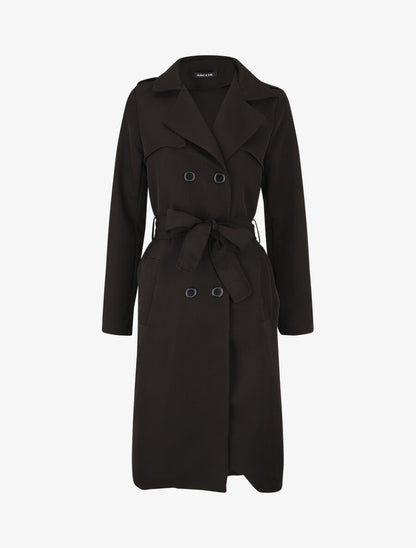 Trench long ceinturé - Noir - 1
