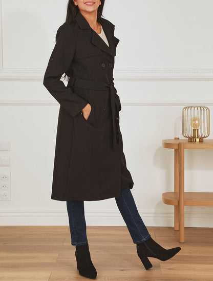 Trench long ceinturé - Noir - 4