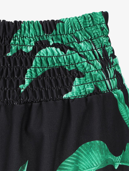 Pantalon ample élastiqué à imprimé feuilles - Noir - 3