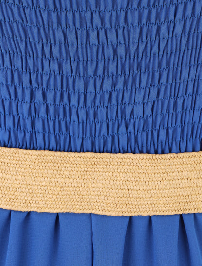 Robe longue unie à taille élastiquée - Bleu roi - 3