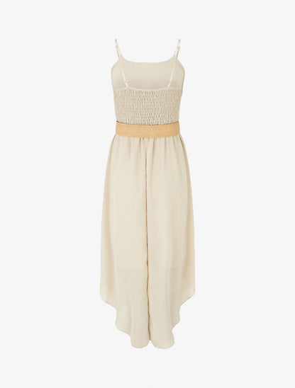 Robe longue unie à taille élastiquée - Beige - 2