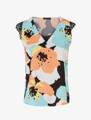 Top en dentelle imprimé grandes fleurs abstraites - Noir - 5