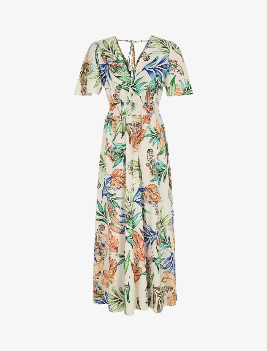 Robe longue imprimé fleuri à manches courtes - Beige - 3