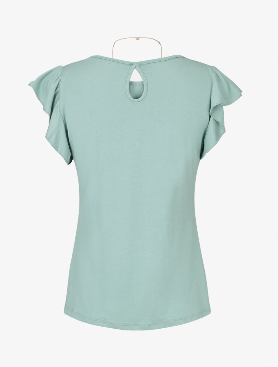 Top uni à manches volantées - Vert d&