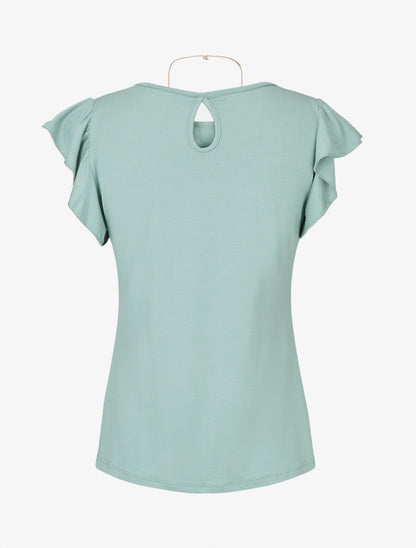Top uni à manches volantées - Vert d&