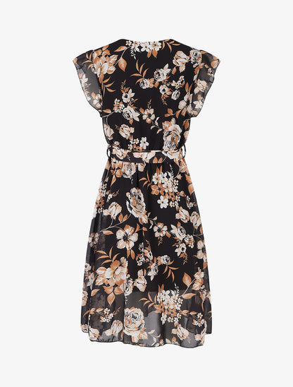 Robe à imprimé fleuri et manches courtes volantées - Noir - 2