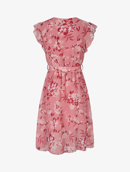 Robe à imprimé fleuri et manches courtes volantées - Rose - 2