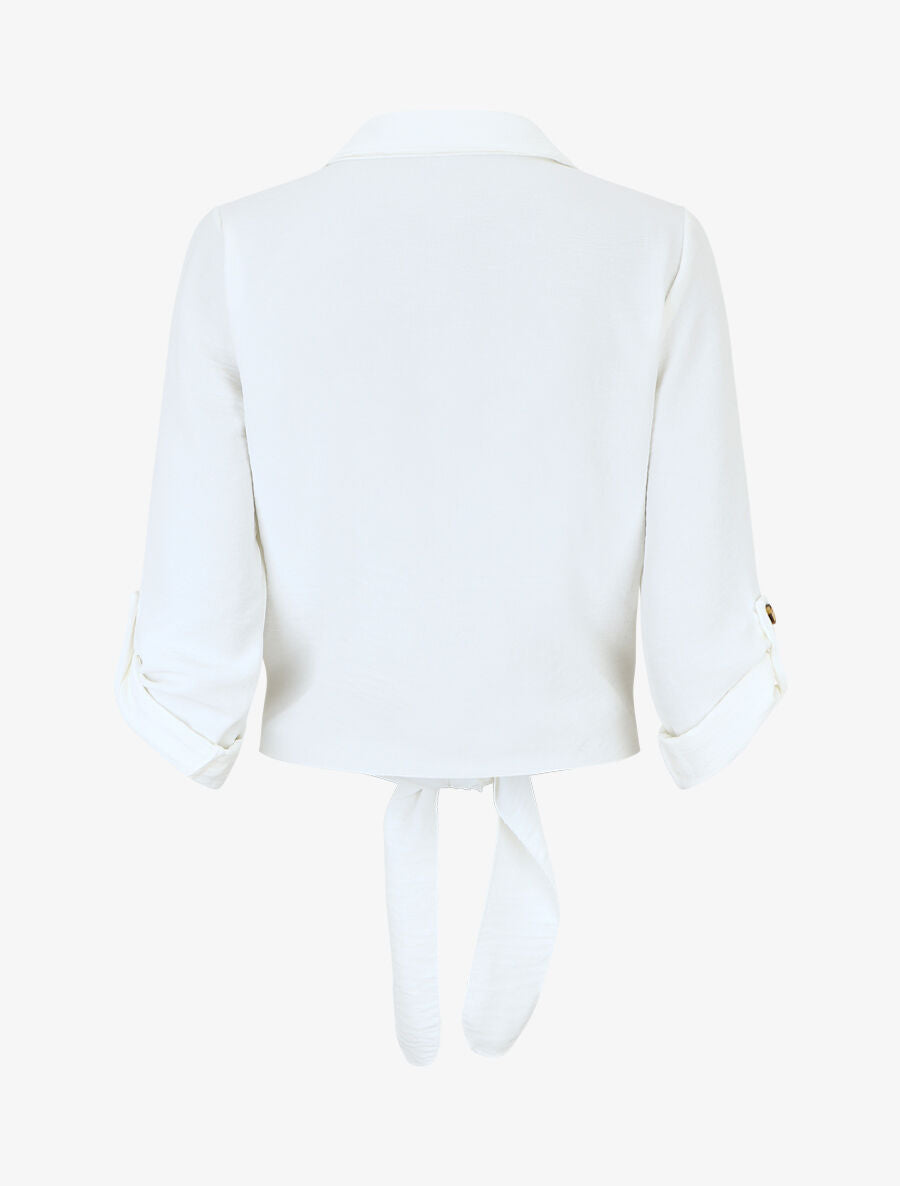 Blouse à nouer et manches retroussables - Blanc - 2