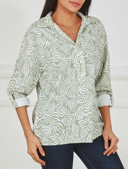 Blouse fluide à imprimé graphique - Vert d&