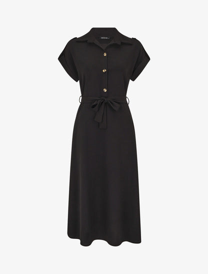 Robe longue fluide à manches courtes - Noir - 4