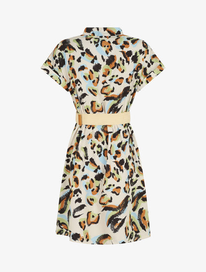 Robe courte boutonnée imprimé léopard stylisé - Beige - 2