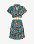 Robe courte boutonnée imprimé léopard stylisé - Bleu canard - 4