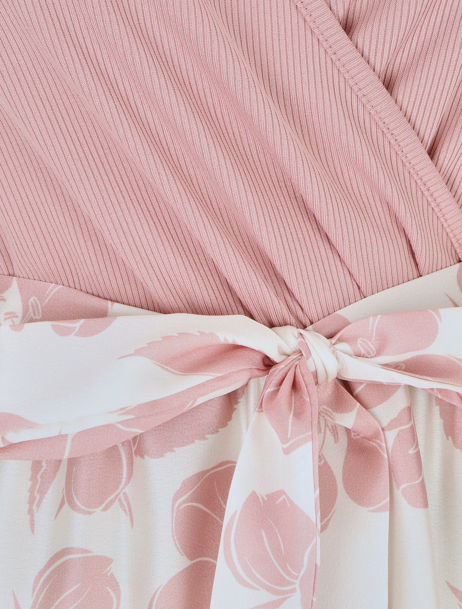 Robe mi-longue bi-matière imprimé grandes fleurs - Rose - 3