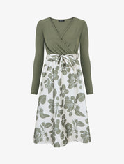 Robe mi-longue bi-matière imprimé grandes fleurs - Vert - 4
