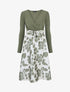Robe mi-longue bi-matière imprimé grandes fleurs - Vert - 4