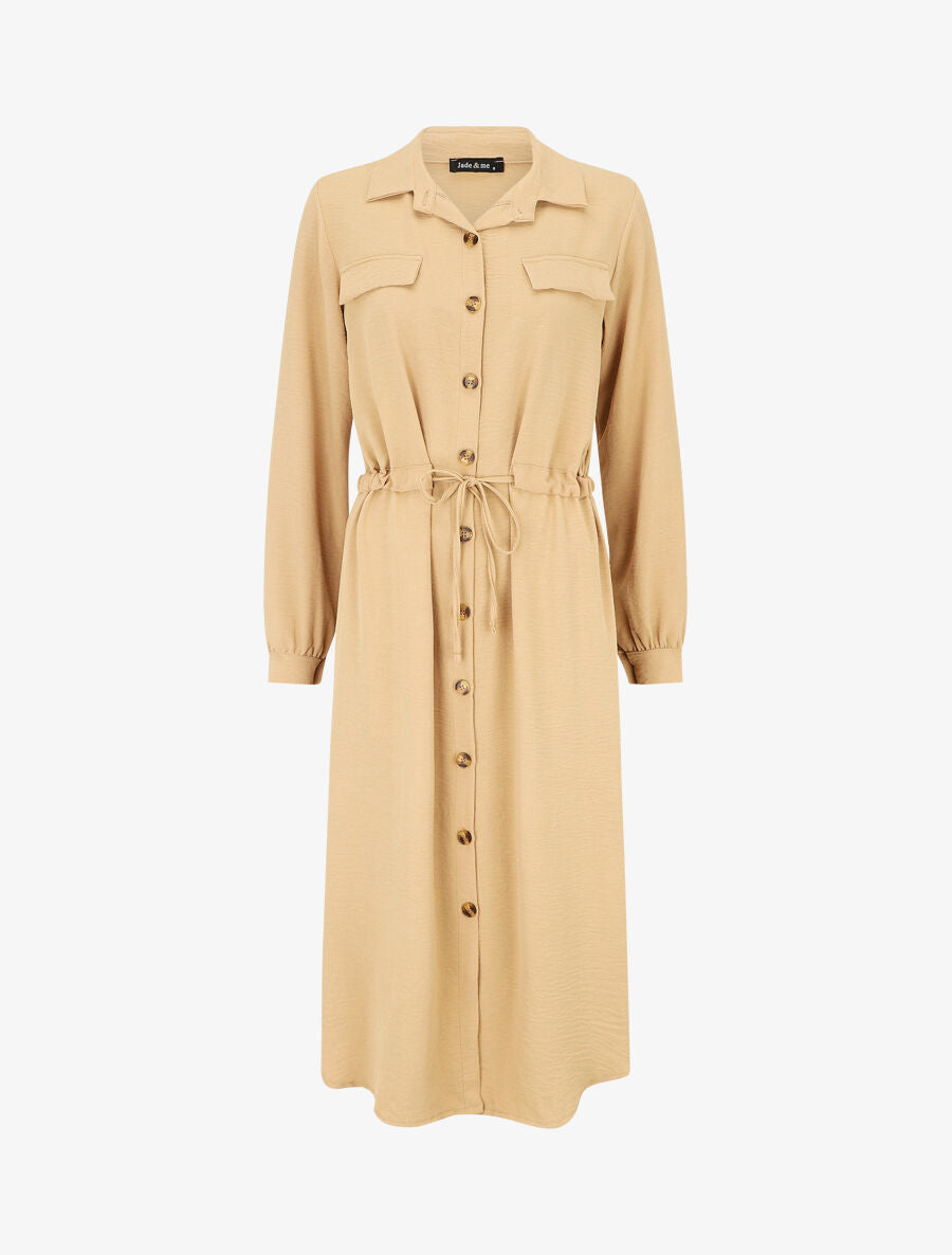 Robe longue fluide boutonnée - Camel - 1