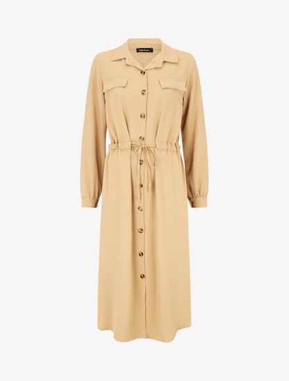 Robe longue fluide boutonnée - Camel - 1