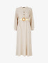 Robe longue évasée unie à manches longues - Beige - 1