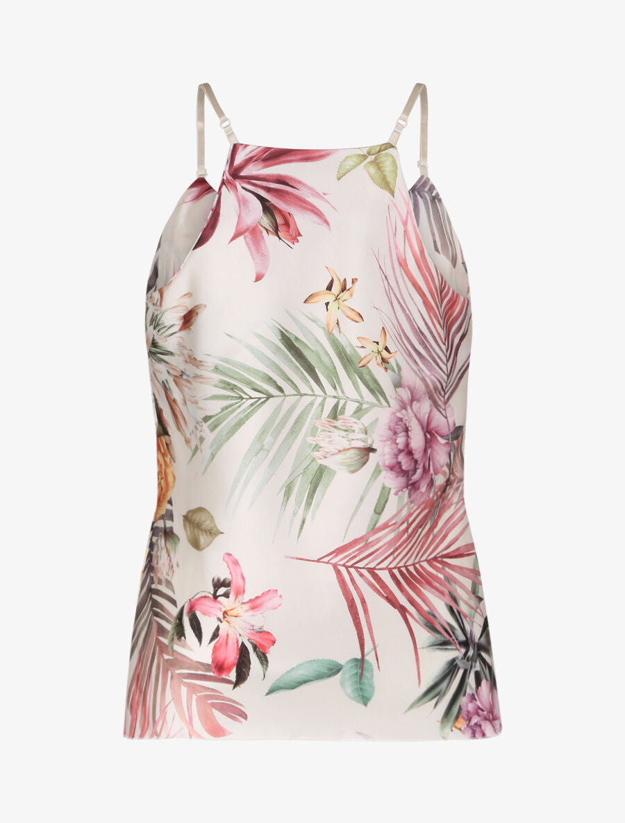 Caraco droit satiné imprimé floral et dos nageur - Beige - 2