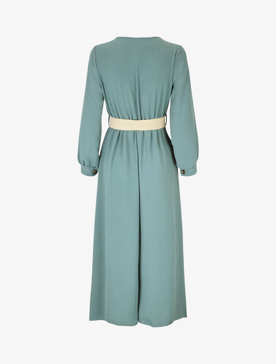 Robe longue évasée unie à manches longues - Bleu clair - 2