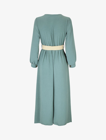 Robe longue évasée unie à manches longues - Bleu clair - 2