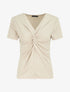 Top à col V froncé - Beige - 1