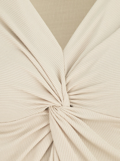 Top à col V froncé - Beige - 3
