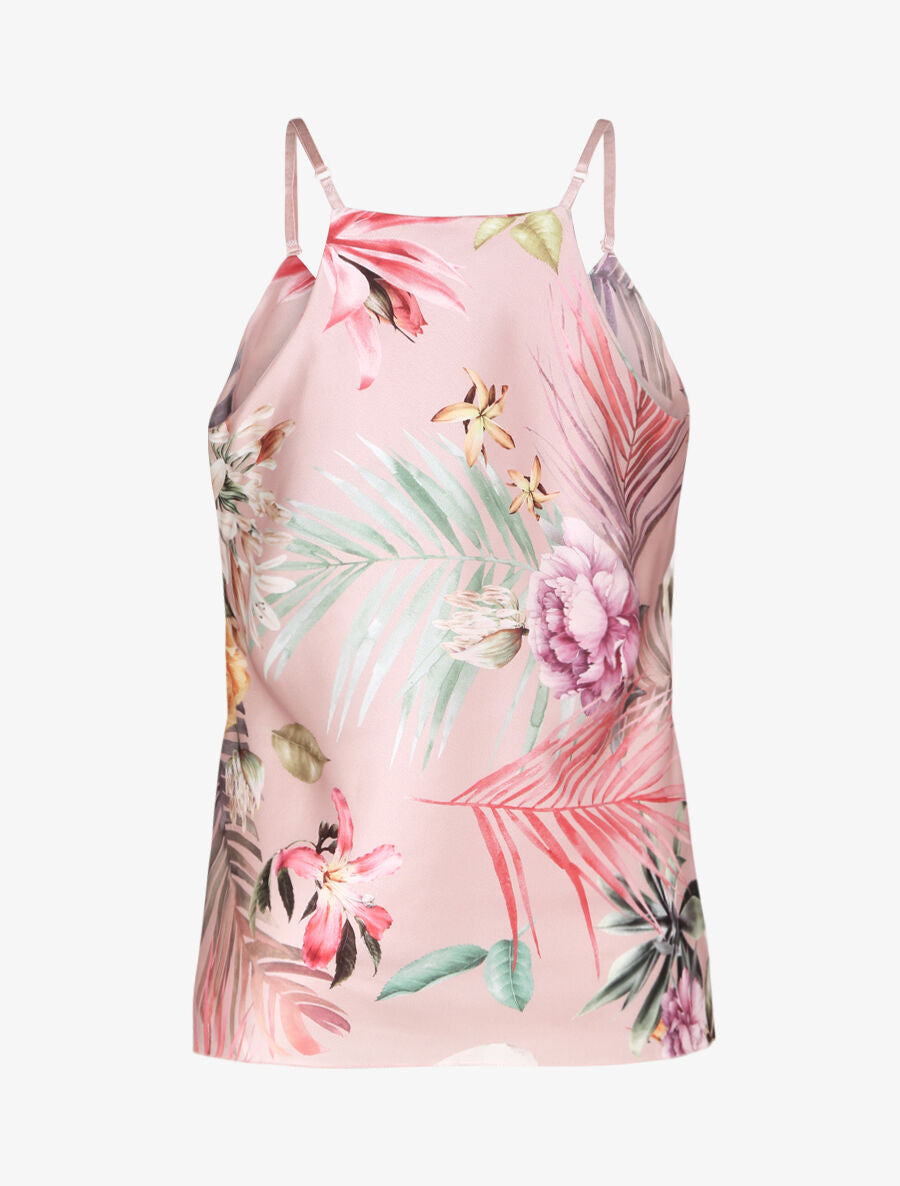 Caraco droit satiné imprimé floral et dos nageur - Rose pâle - 2