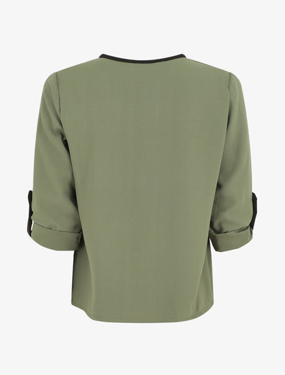 Blouse unie fluide à manches retroussables - Kaki - 2